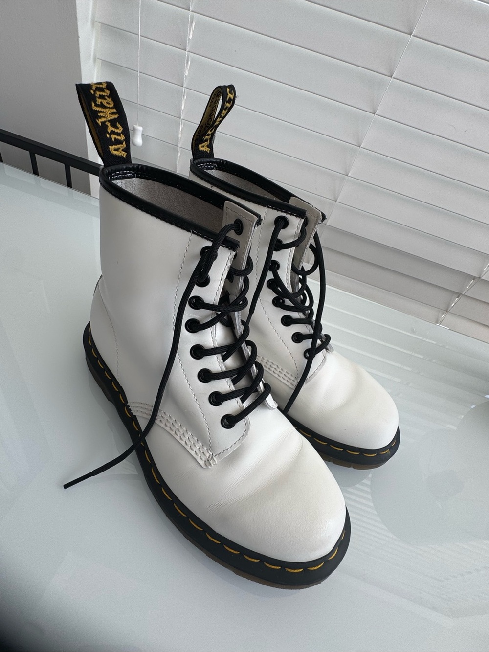 Dr. Martens White Leather Combat Boots Sz 7